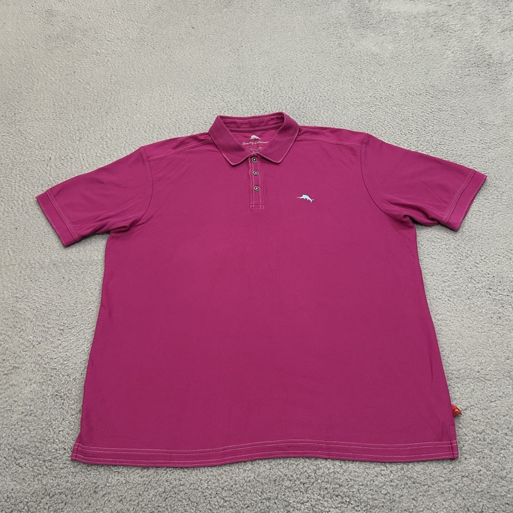 Tommy Bahama Shirt Mens Extra Large Pink Purple Polo Supima Cotton Polyester - Picture 2 of 10